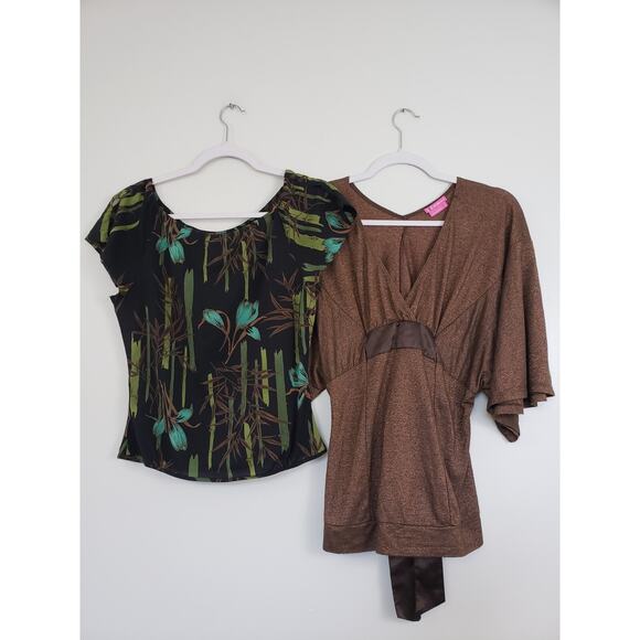 (A5) Y2K BCBGirls BCBGMaxazria Womens Top Size S Sparkly Sheer Floral Lot of 2 - Picture 1 of 12